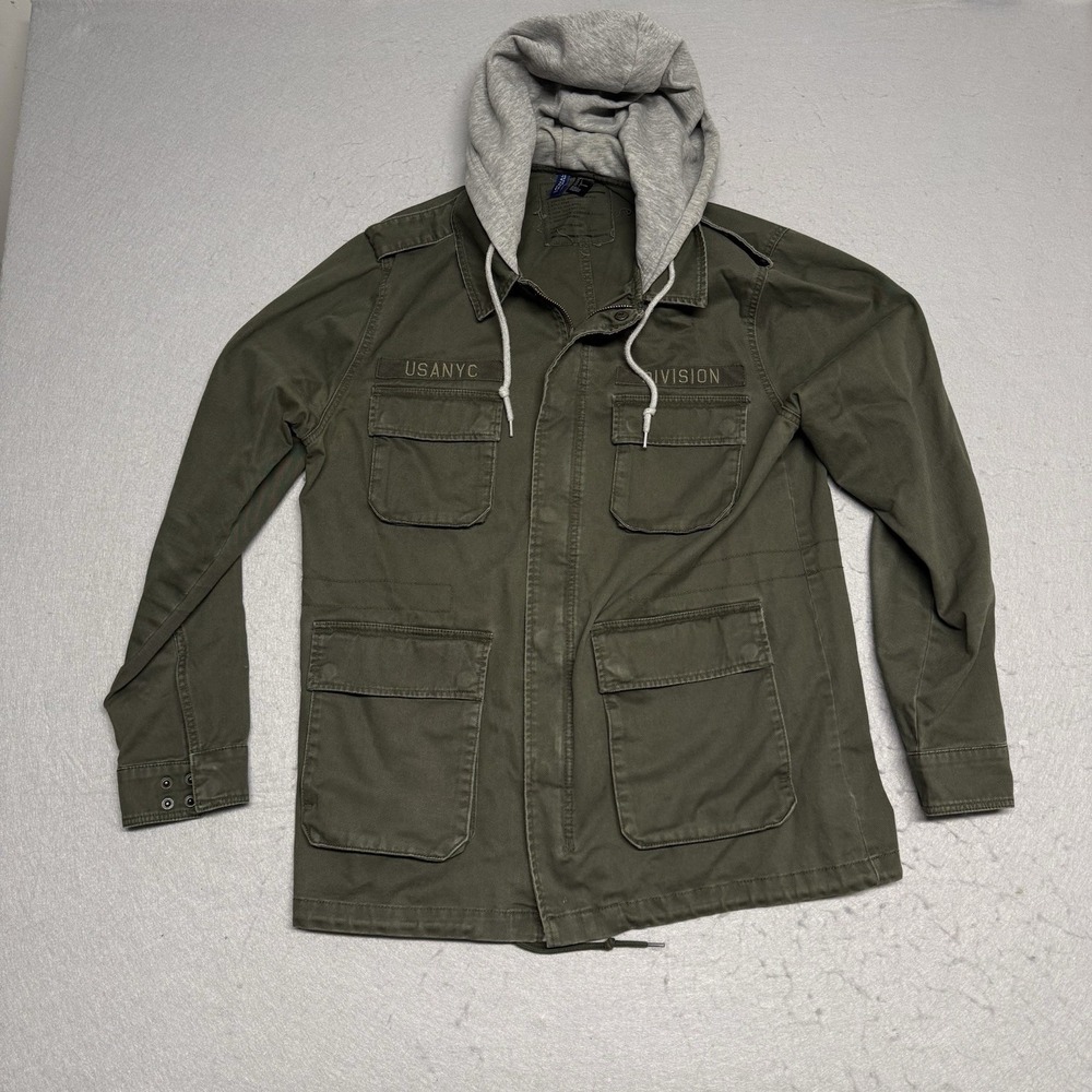 H&m Divided Men's Large USANYC Division Army Green Hooded Parka Jacket